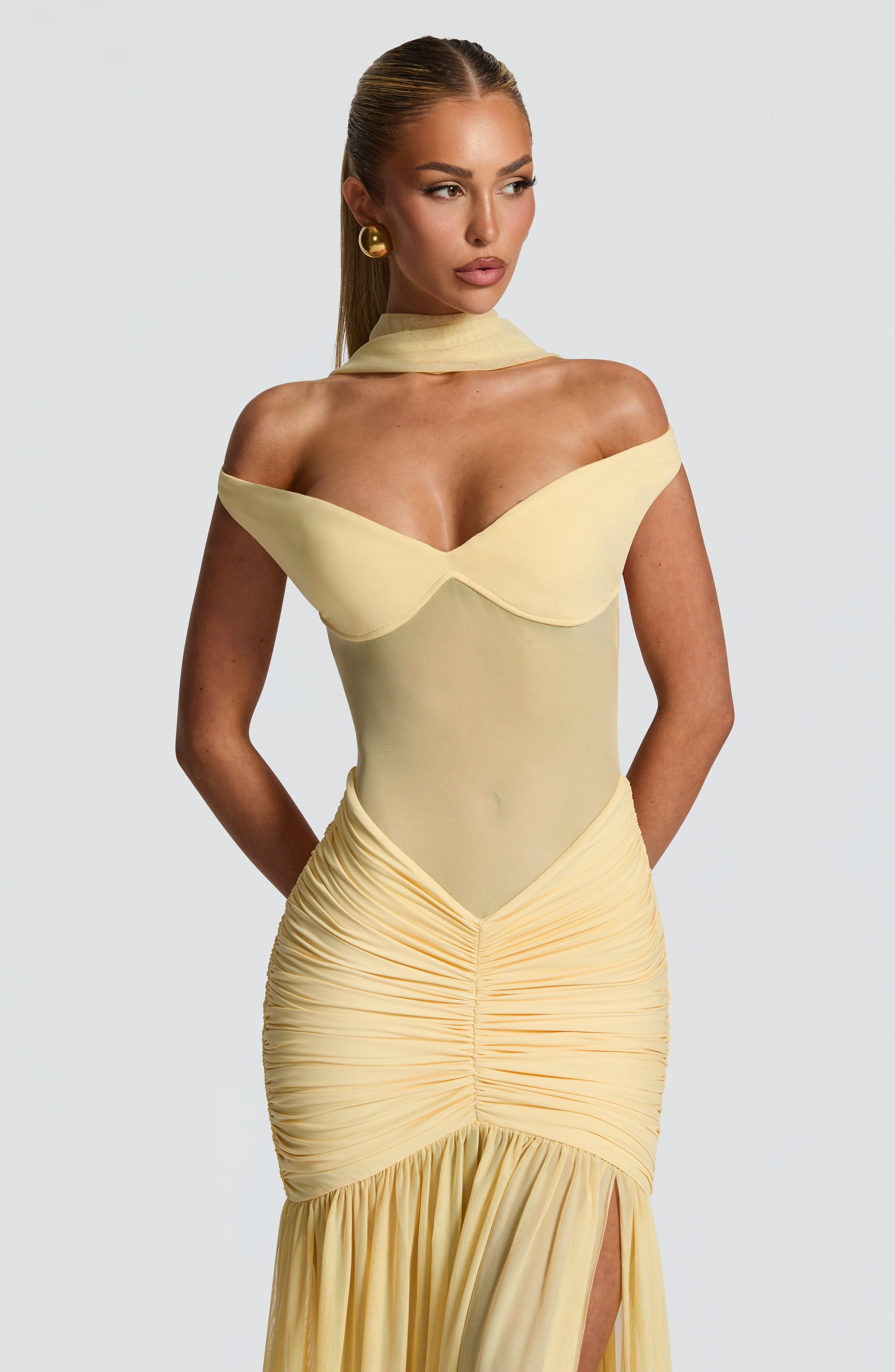 Lemon Breeze Mesh Maxi Dress