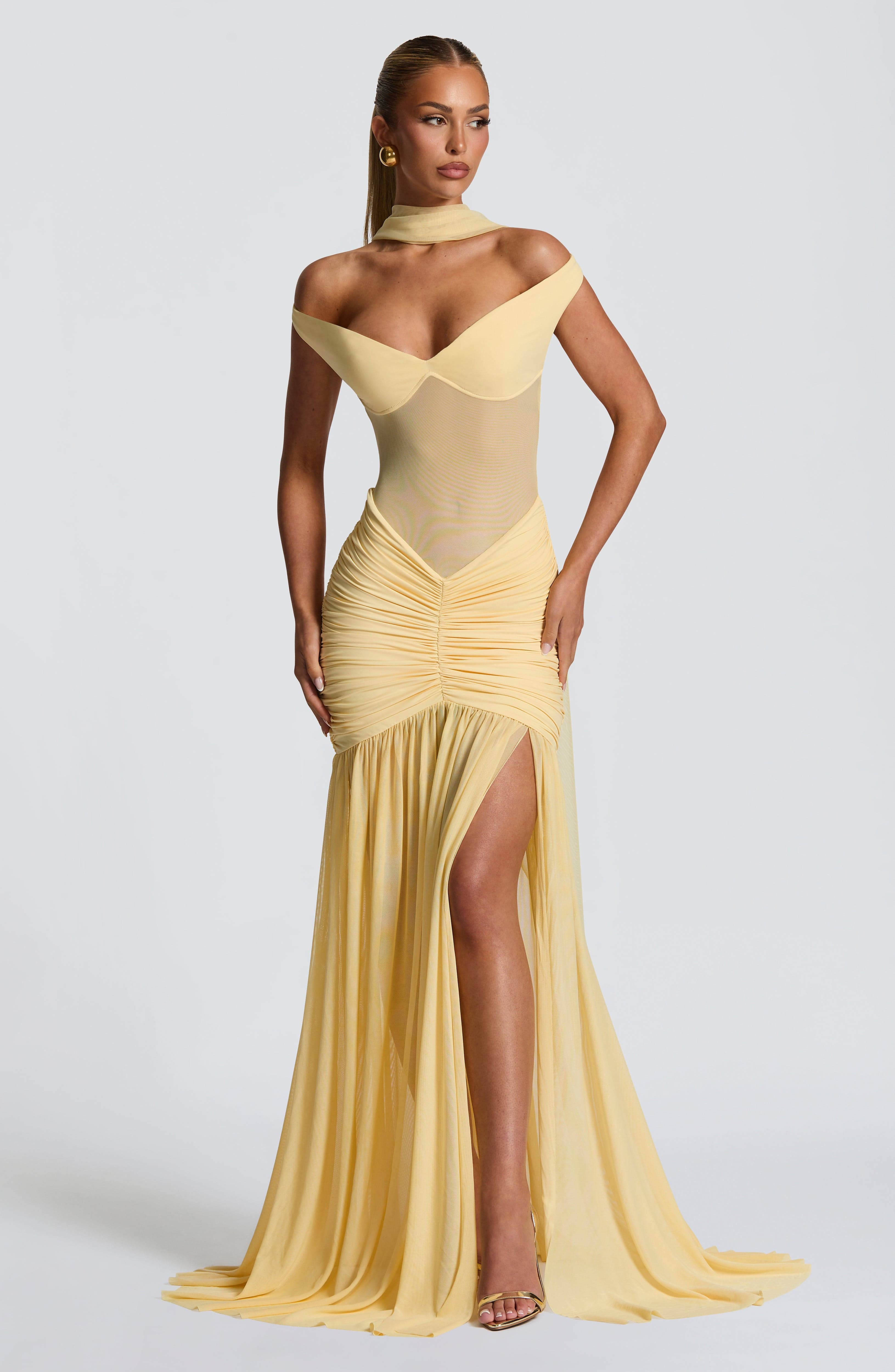 Lemon Breeze Mesh Maxi Dress
