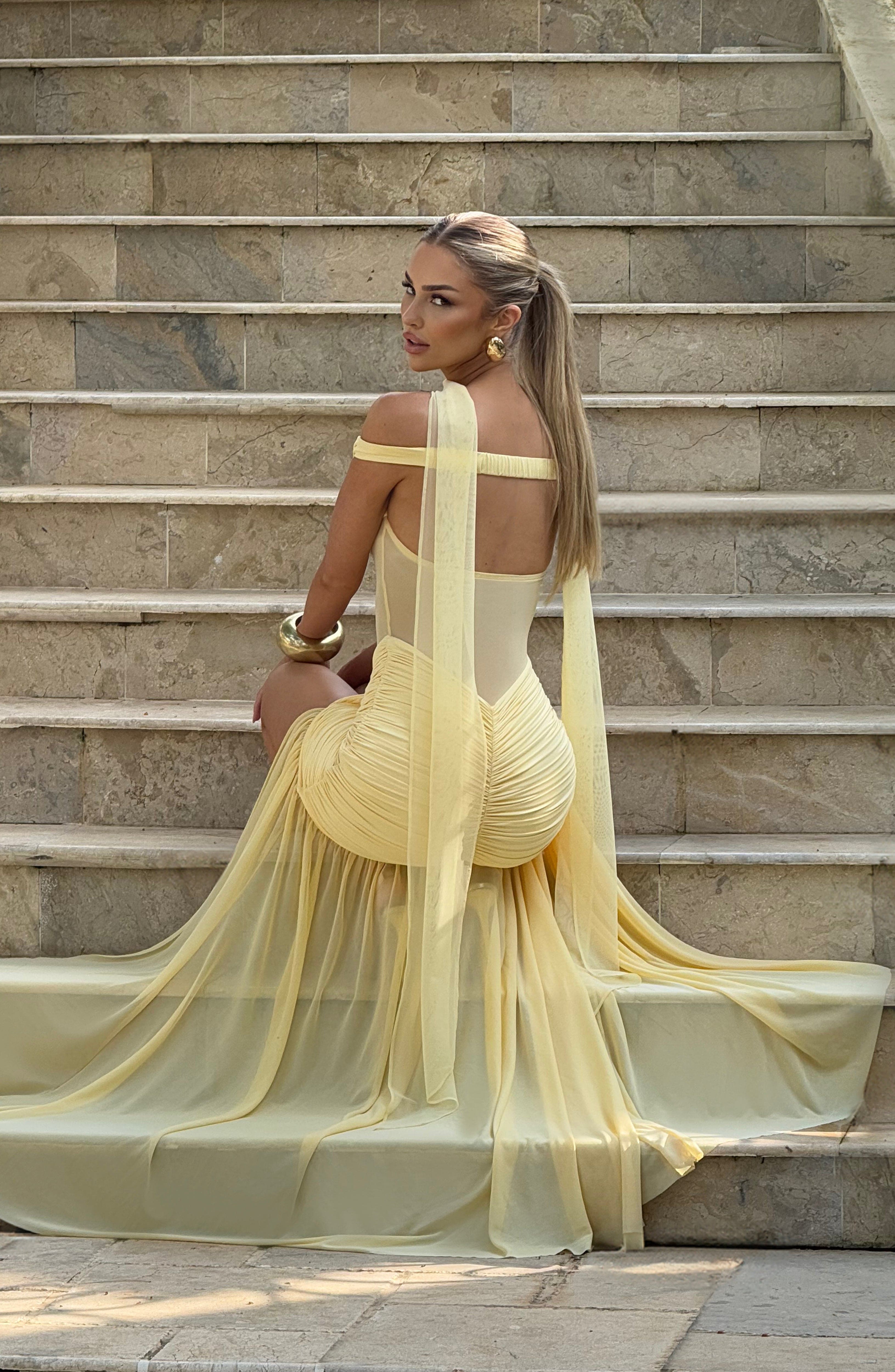 Lemon Breeze Mesh Maxi Dress