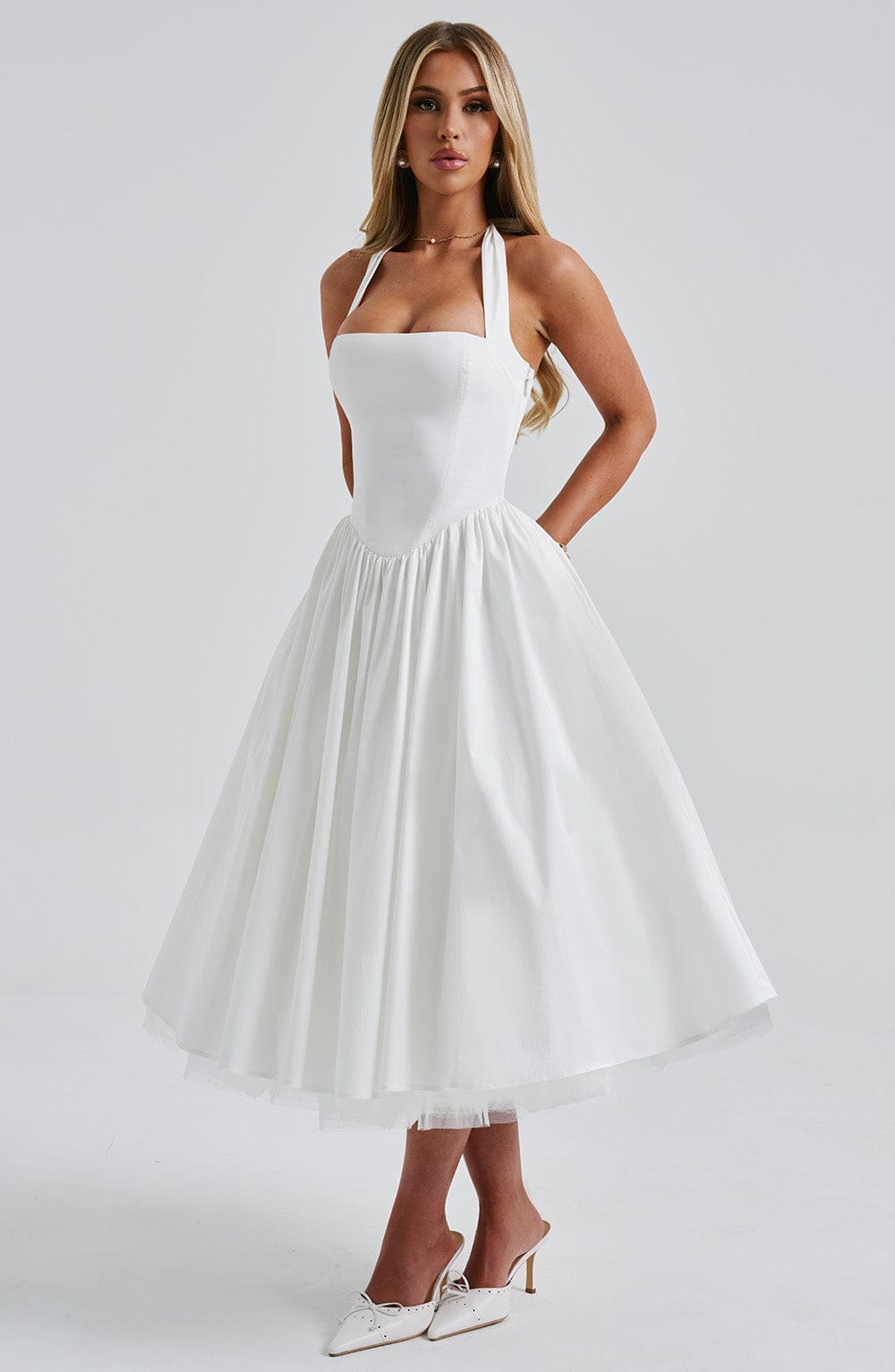 Ivory Cressida Halter Midi Dress