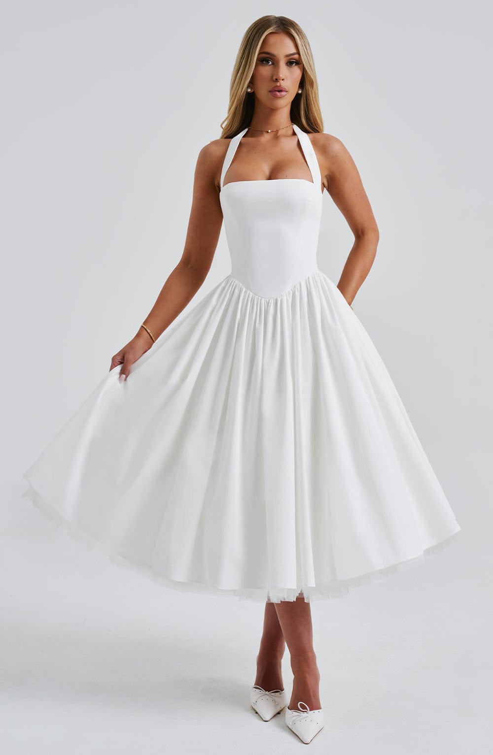Ivory Cressida Halter Midi Dress