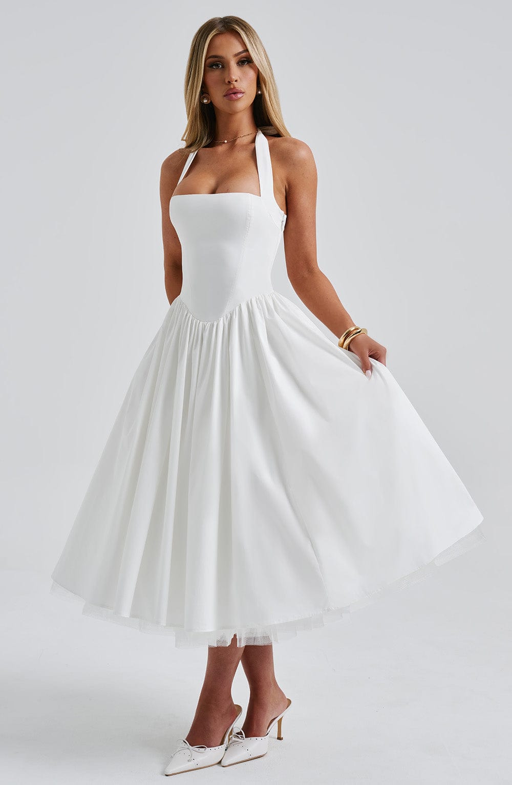 Ivory Cressida Halter Midi Dress