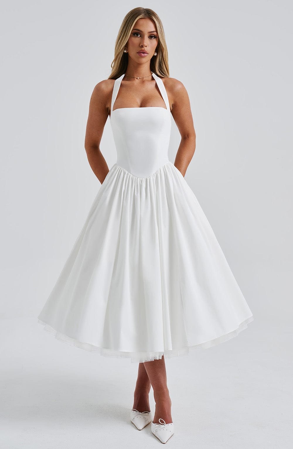 Ivory Cressida Halter Midi Dress