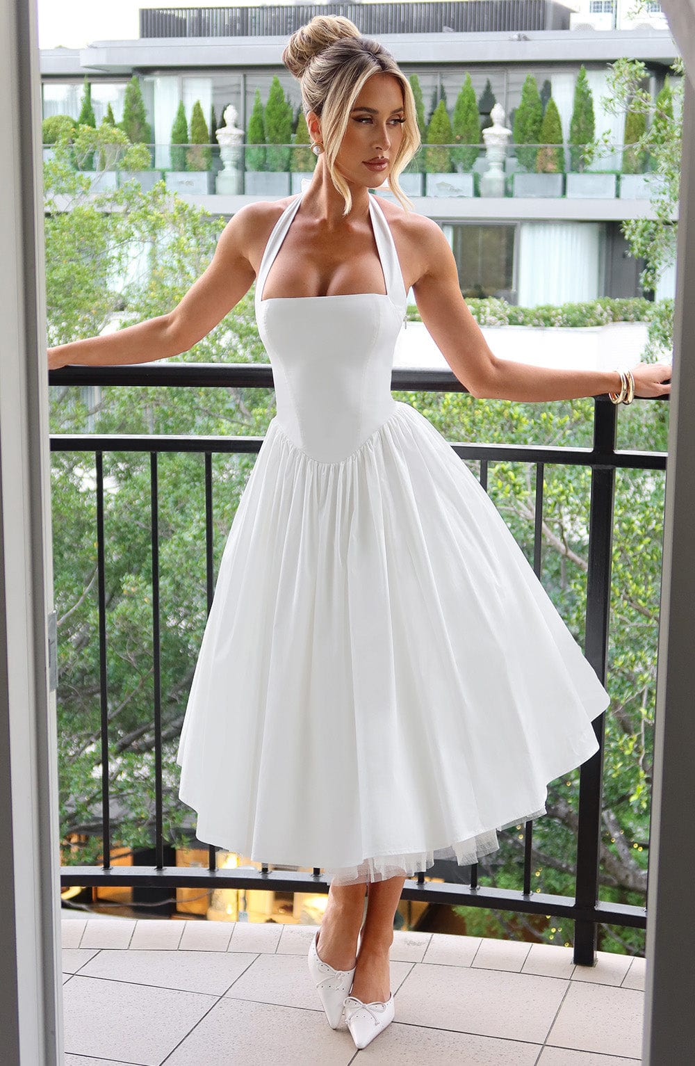 Ivory Cressida Halter Midi Dress