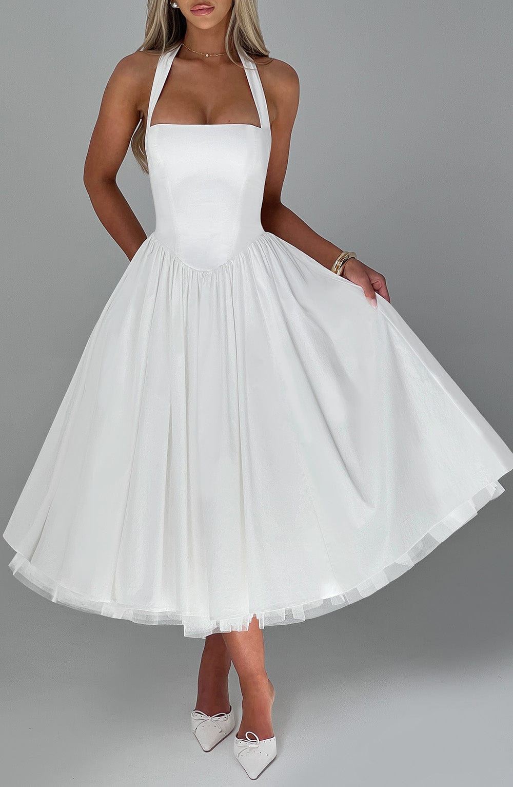 Ivory Cressida Halter Midi Dress