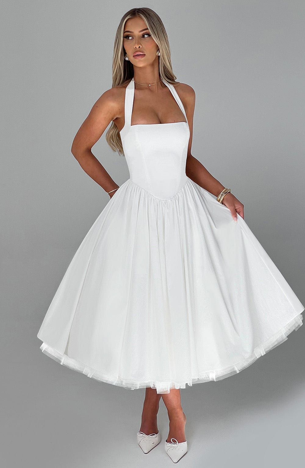 Ivory Cressida Halter Midi Dress