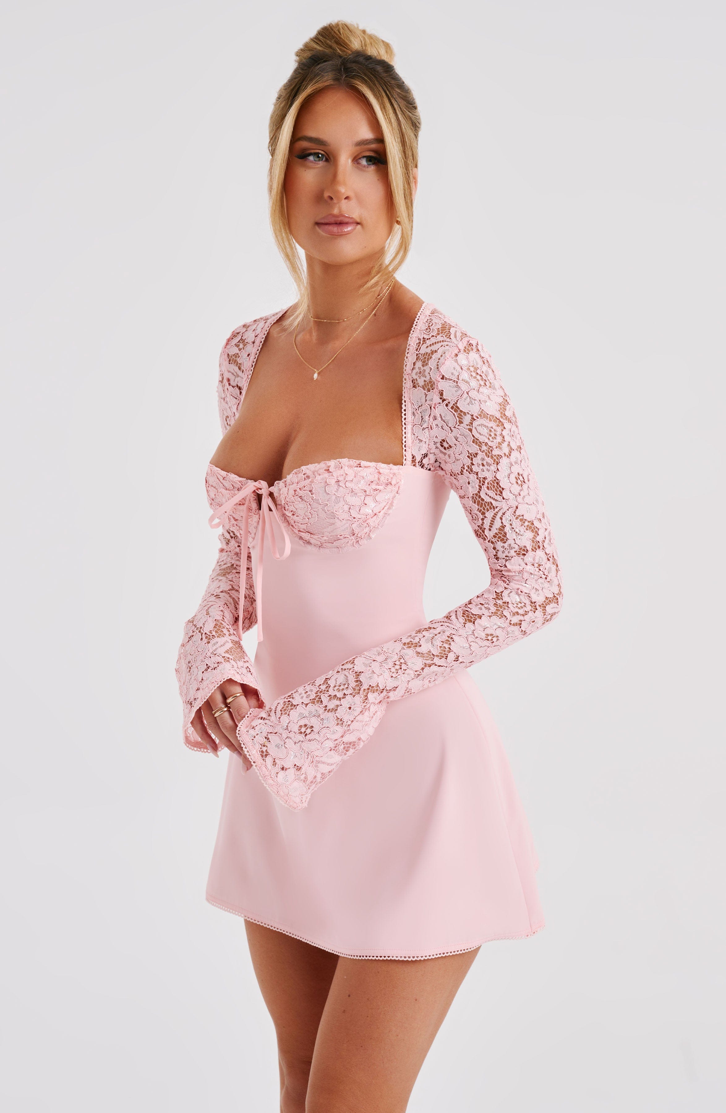 Blush Floral Lace Mini Dress