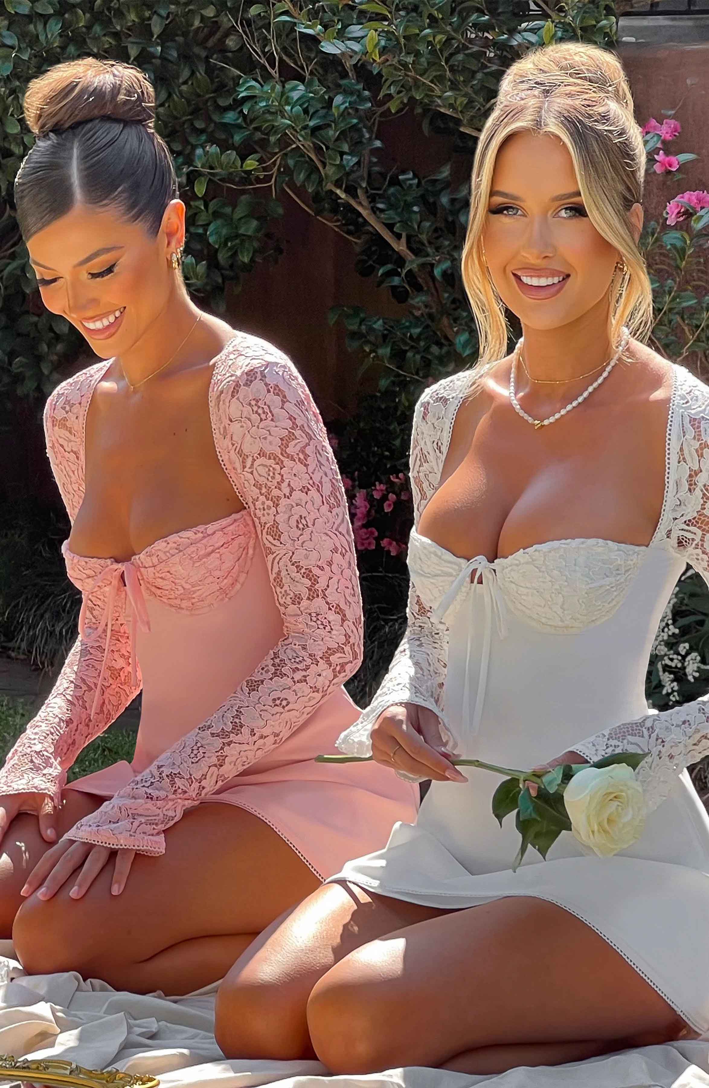 Blush Floral Lace Mini Dress