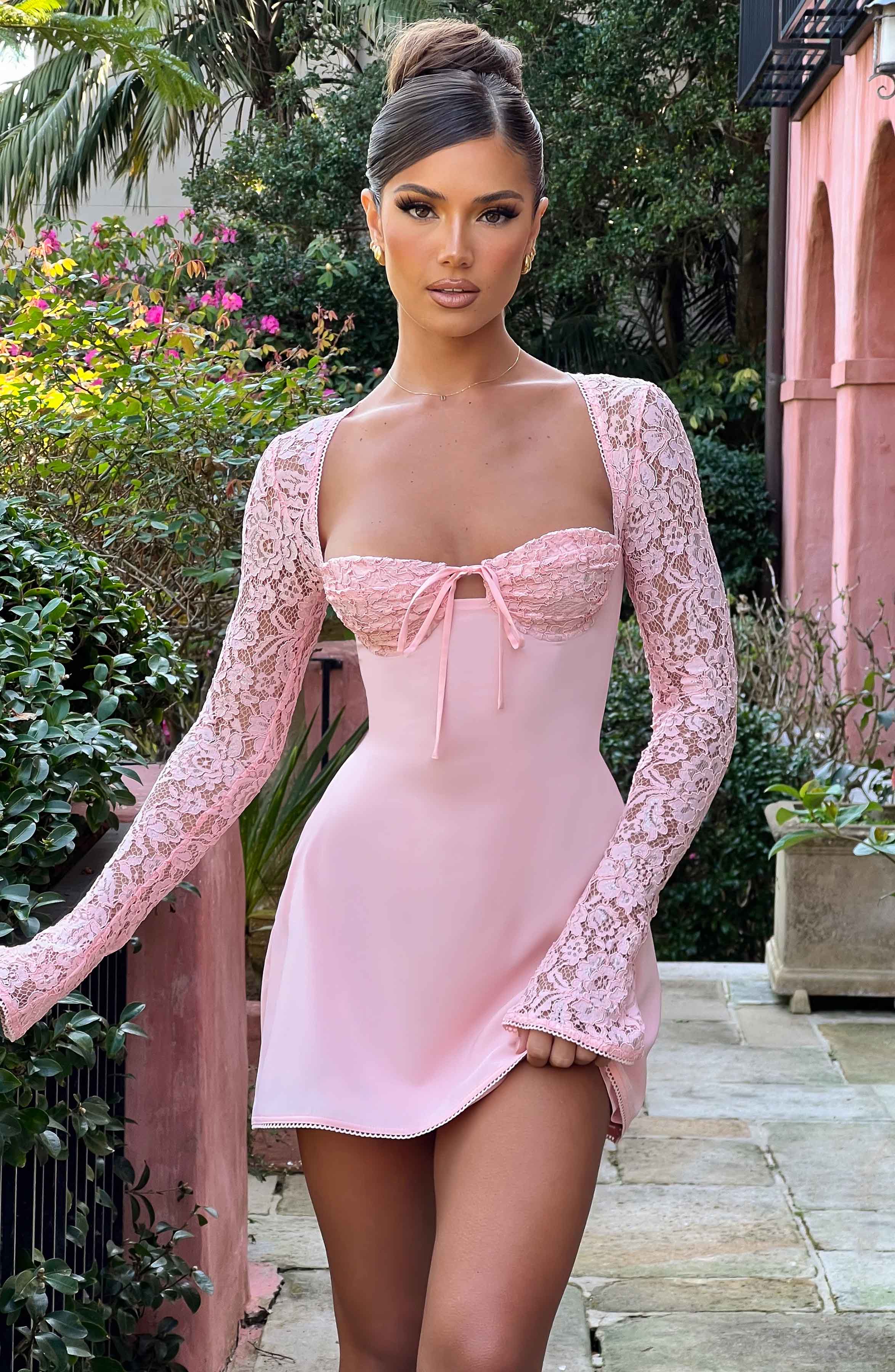 Blush Floral Lace Mini Dress