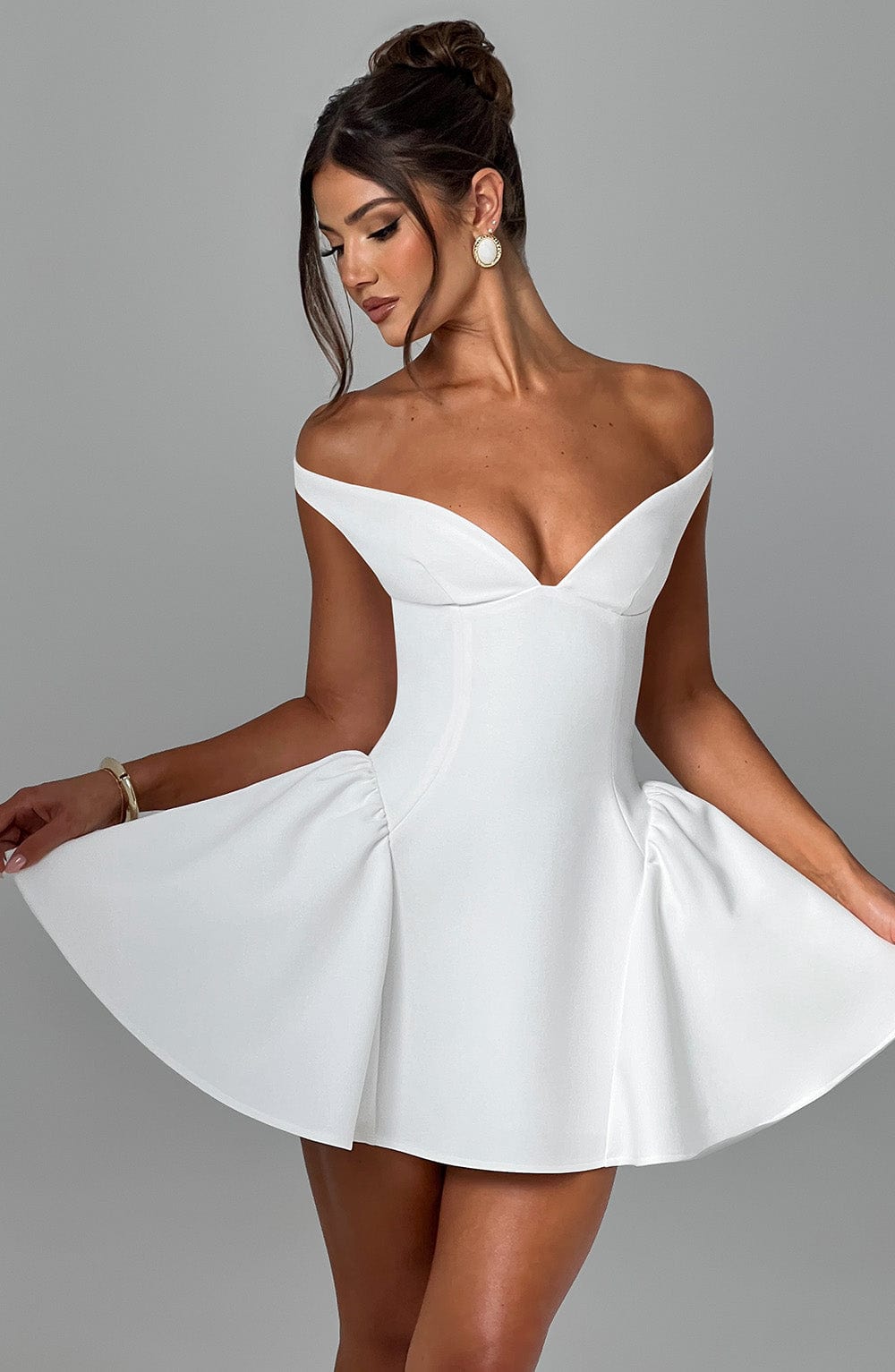 Ivory Marla Plunge Bardot Mini Dress