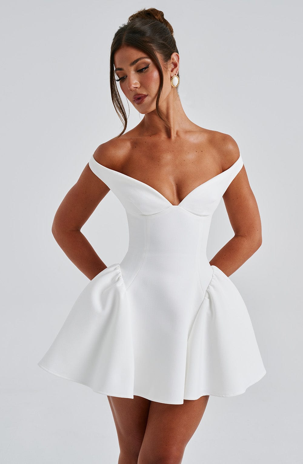 Ivory Marla Plunge Bardot Mini Dress
