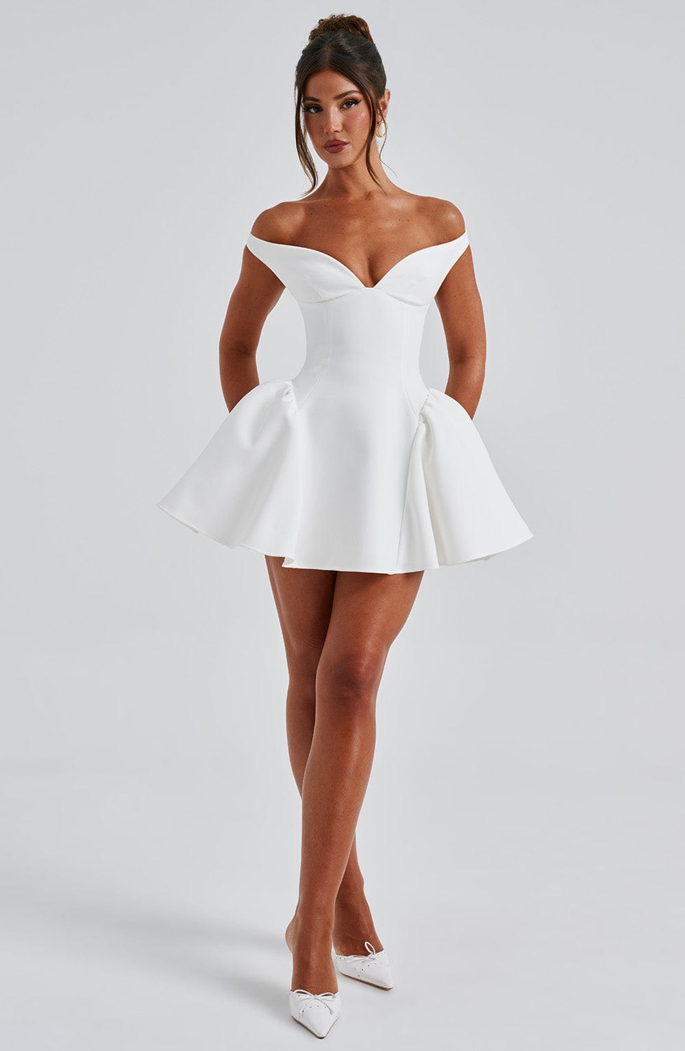 Ivory Marla Plunge Bardot Mini Dress