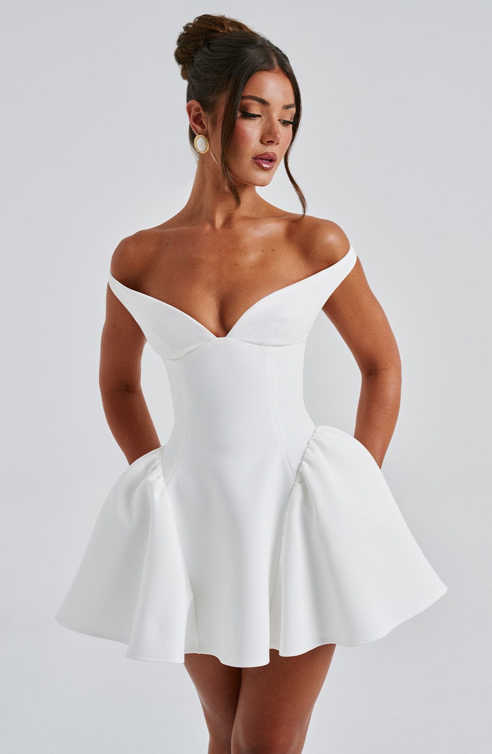 Ivory Marla Plunge Bardot Mini Dress