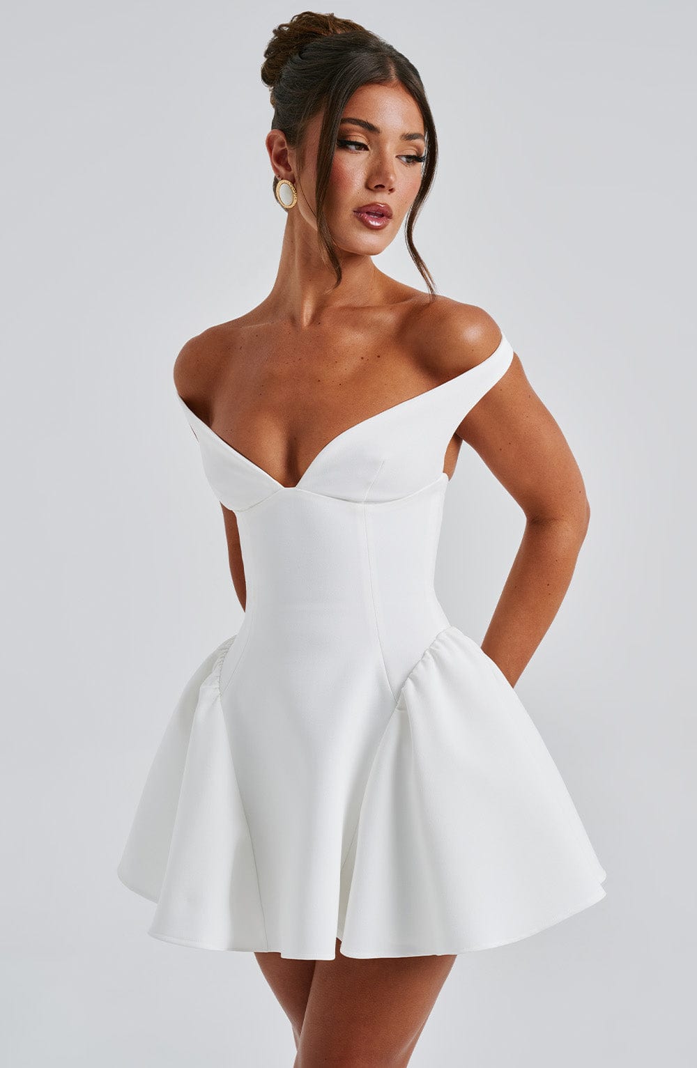 Ivory Marla Plunge Bardot Mini Dress