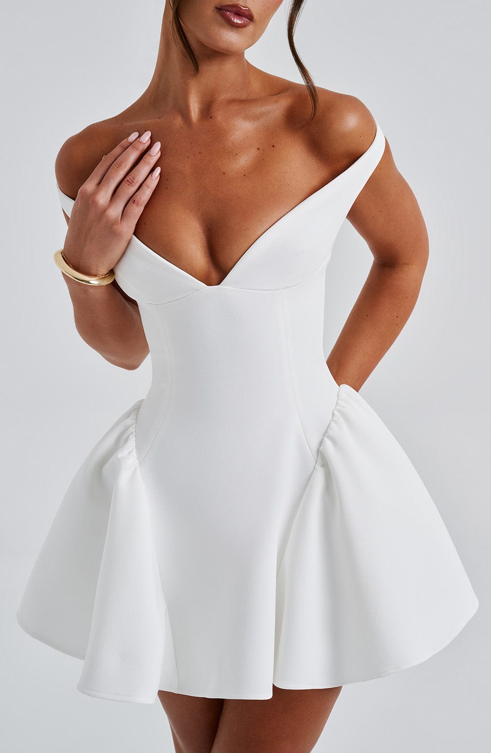 Ivory Marla Plunge Bardot Mini Dress