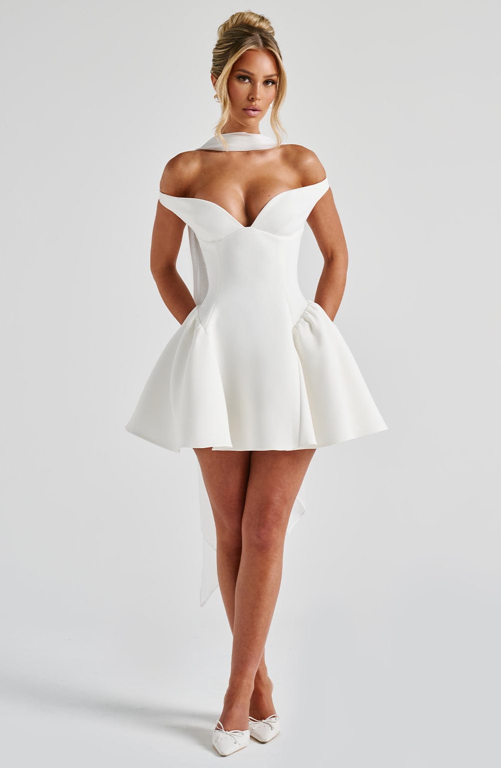 Ivory Marla Plunge Bardot Mini Dress