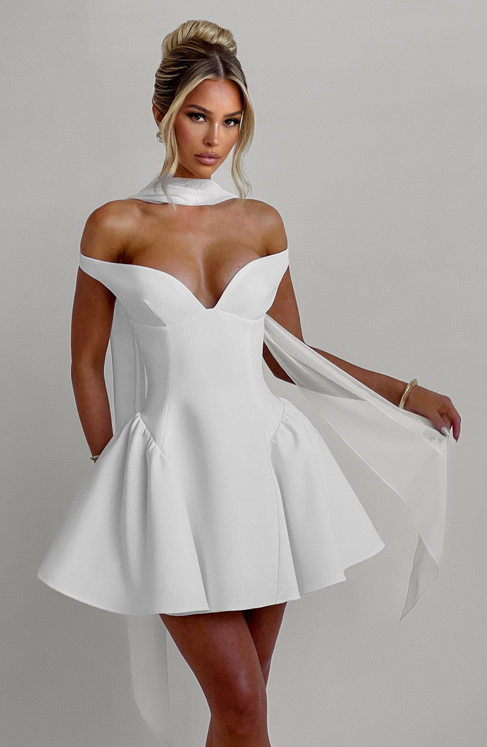 Ivory Marla Plunge Bardot Mini Dress