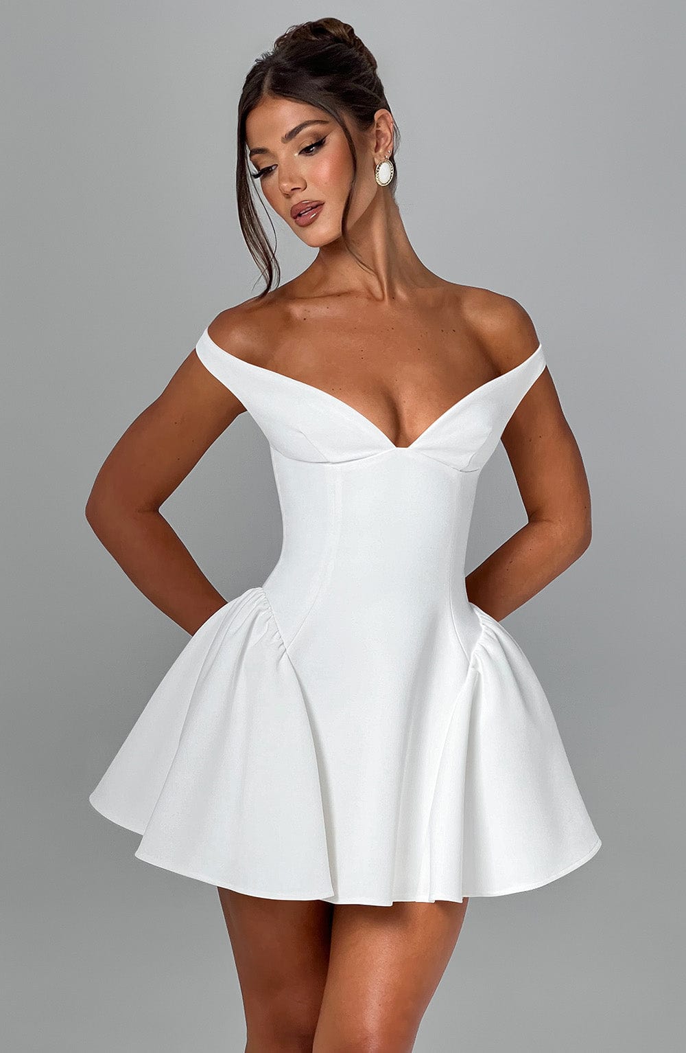 Ivory Marla Plunge Bardot Mini Dress