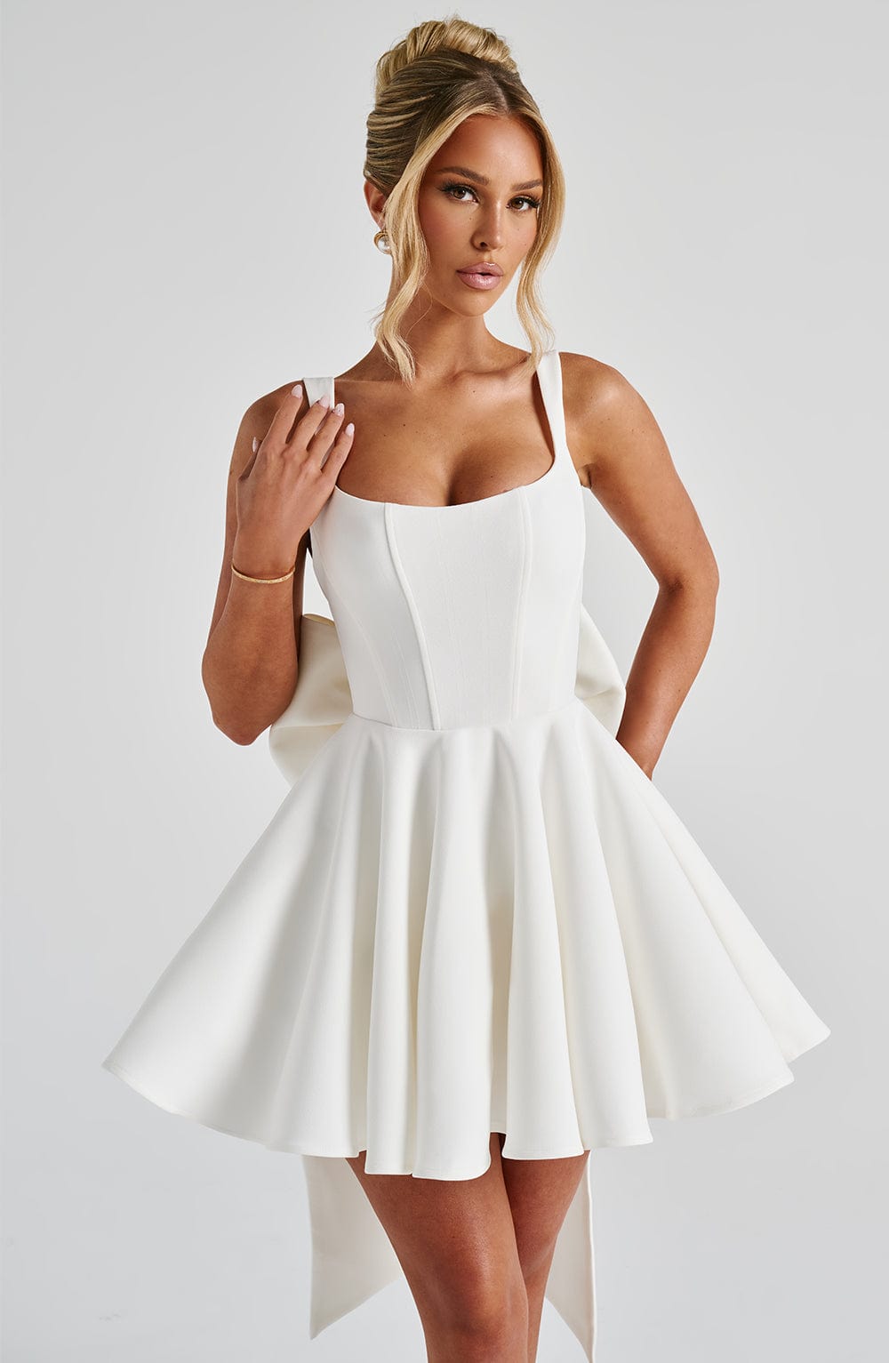 Ivory Charm Square Neck Mini Dress