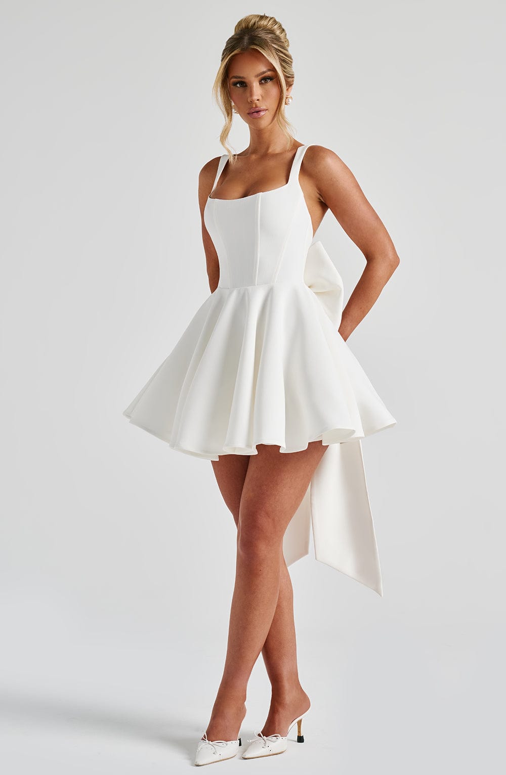 Ivory Charm Square Neck Mini Dress