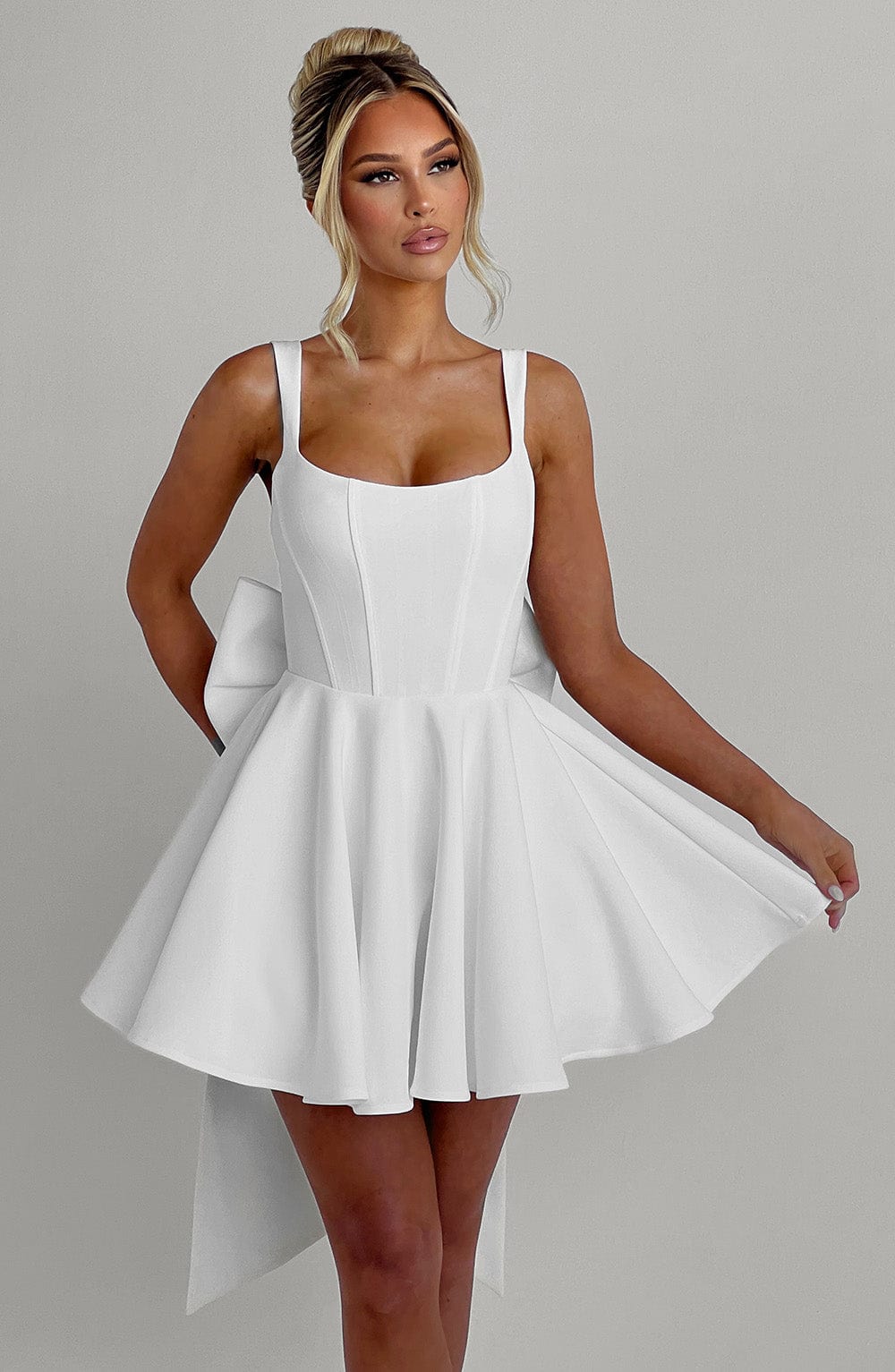 Ivory Charm Square Neck Mini Dress