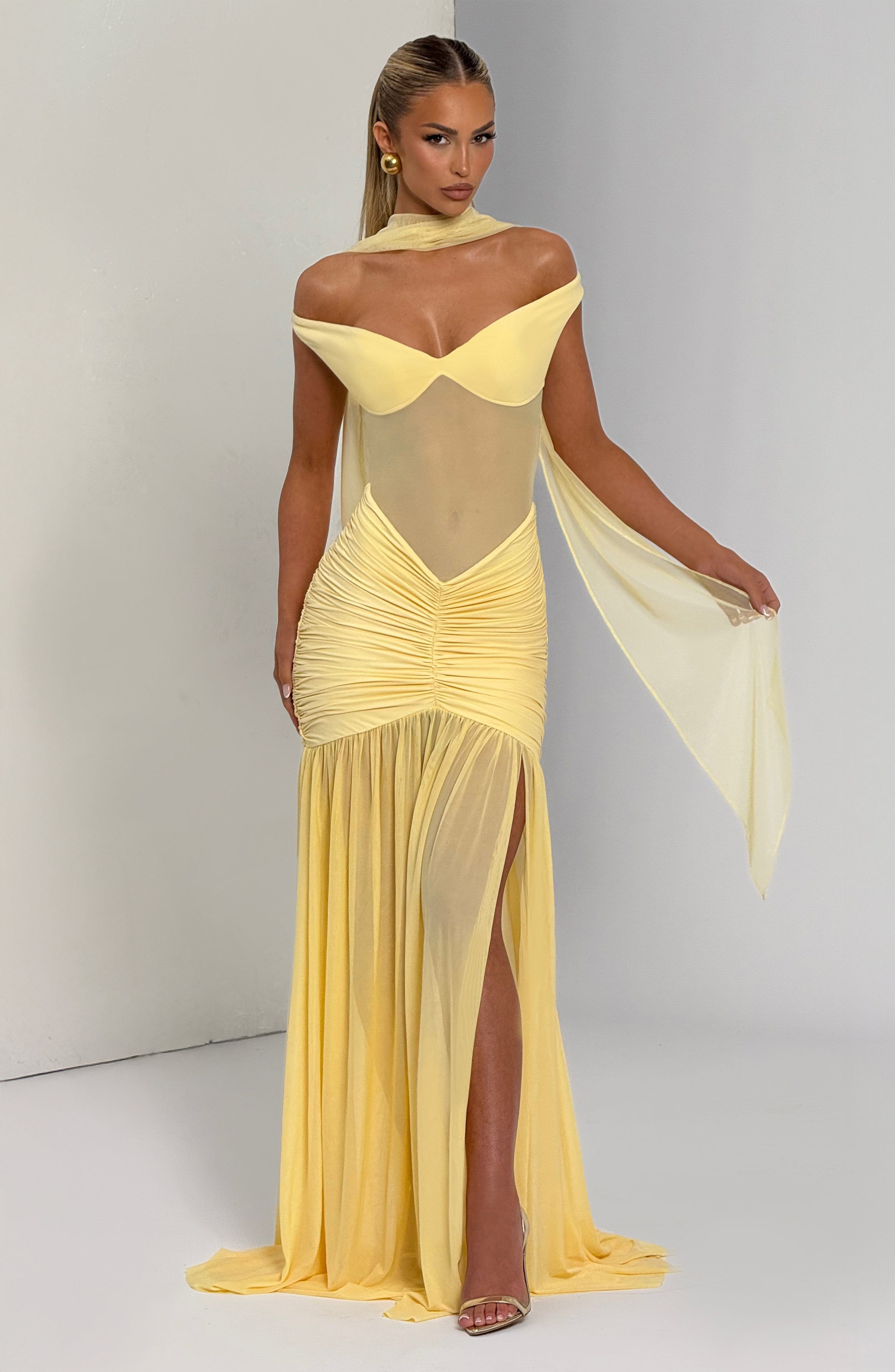 Lemon Breeze Mesh Maxi Dress