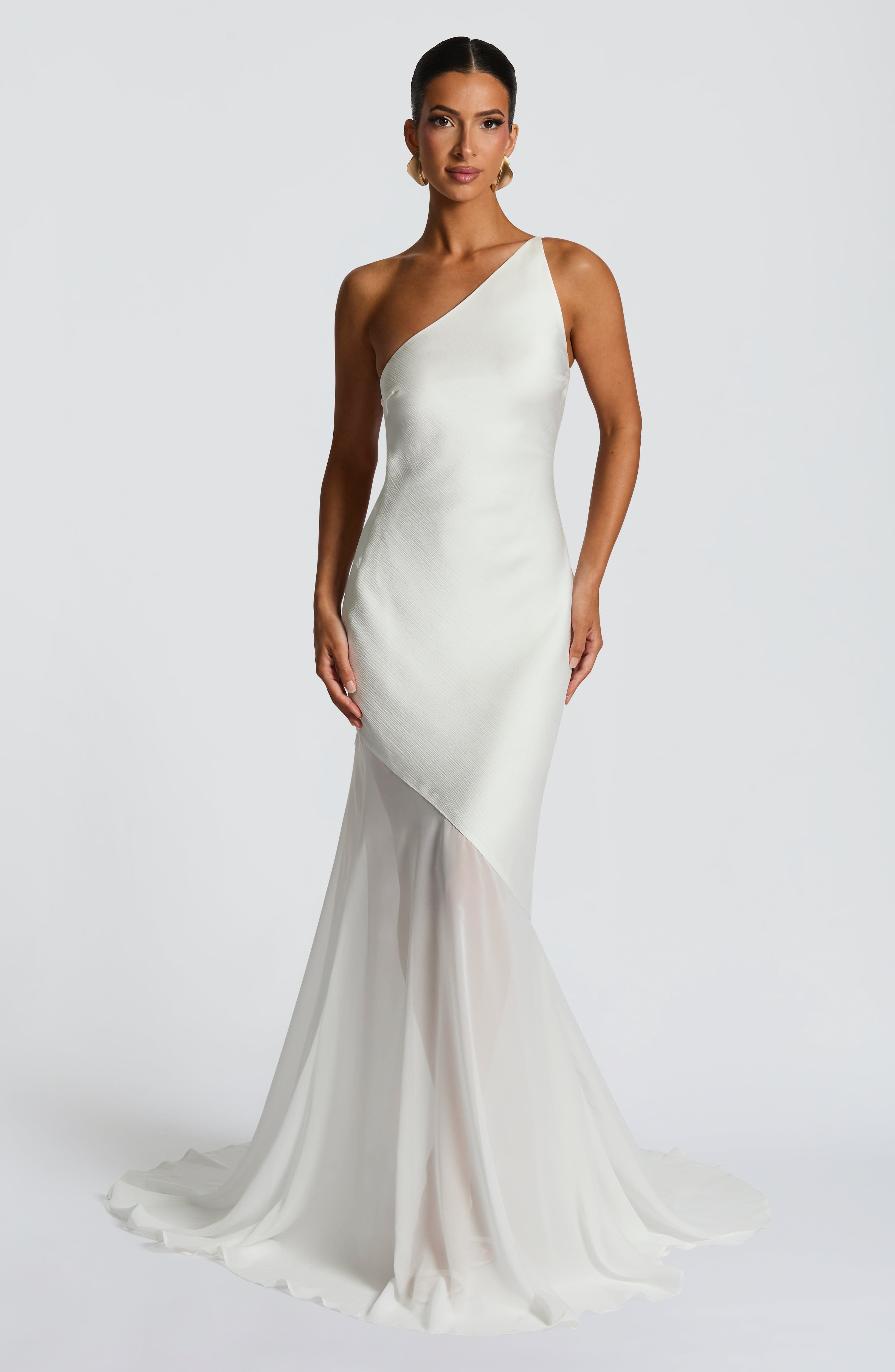 Ivory Grace Asymmetric Fishtail Gown