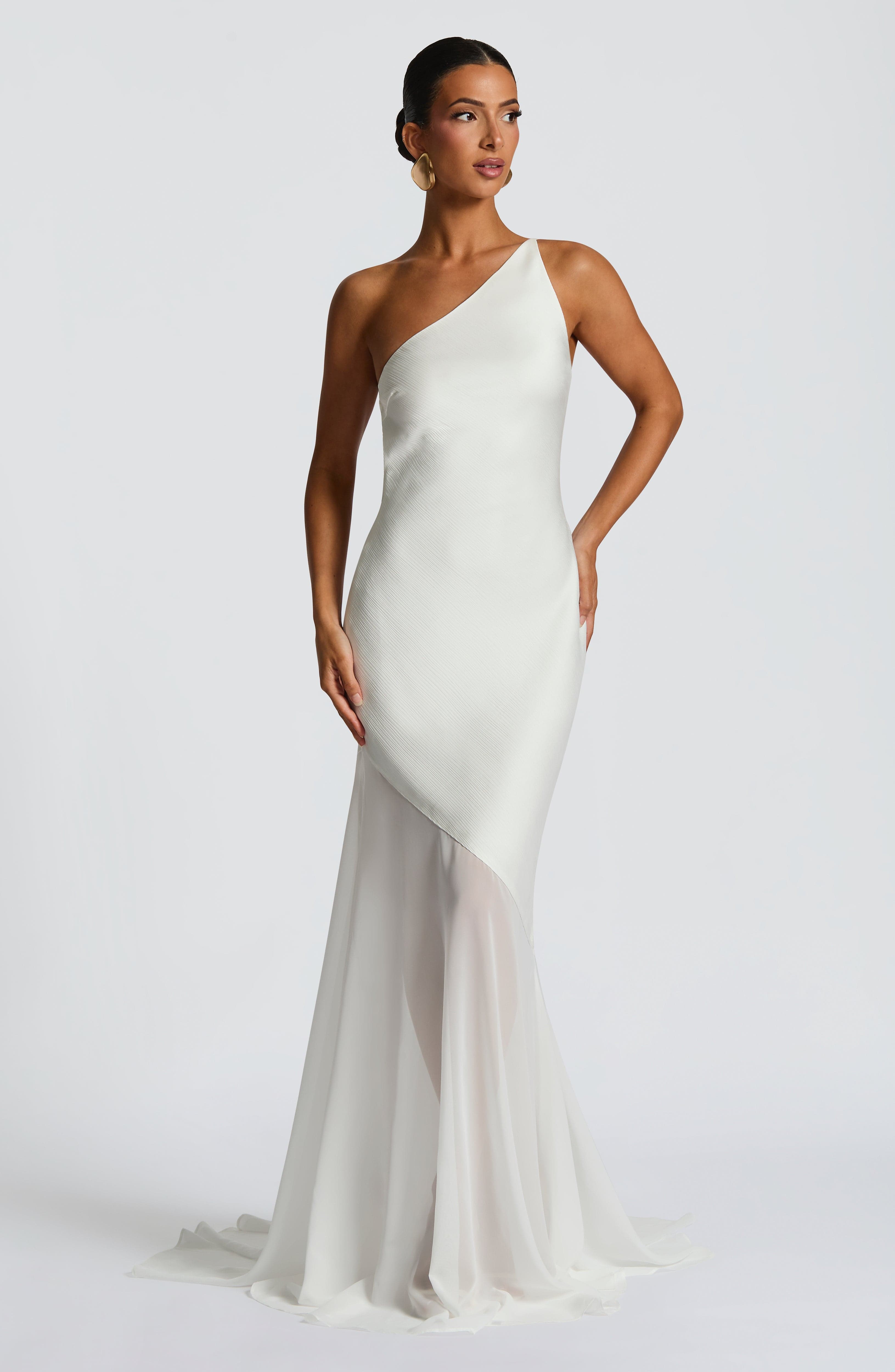 Ivory Grace Asymmetric Fishtail Gown