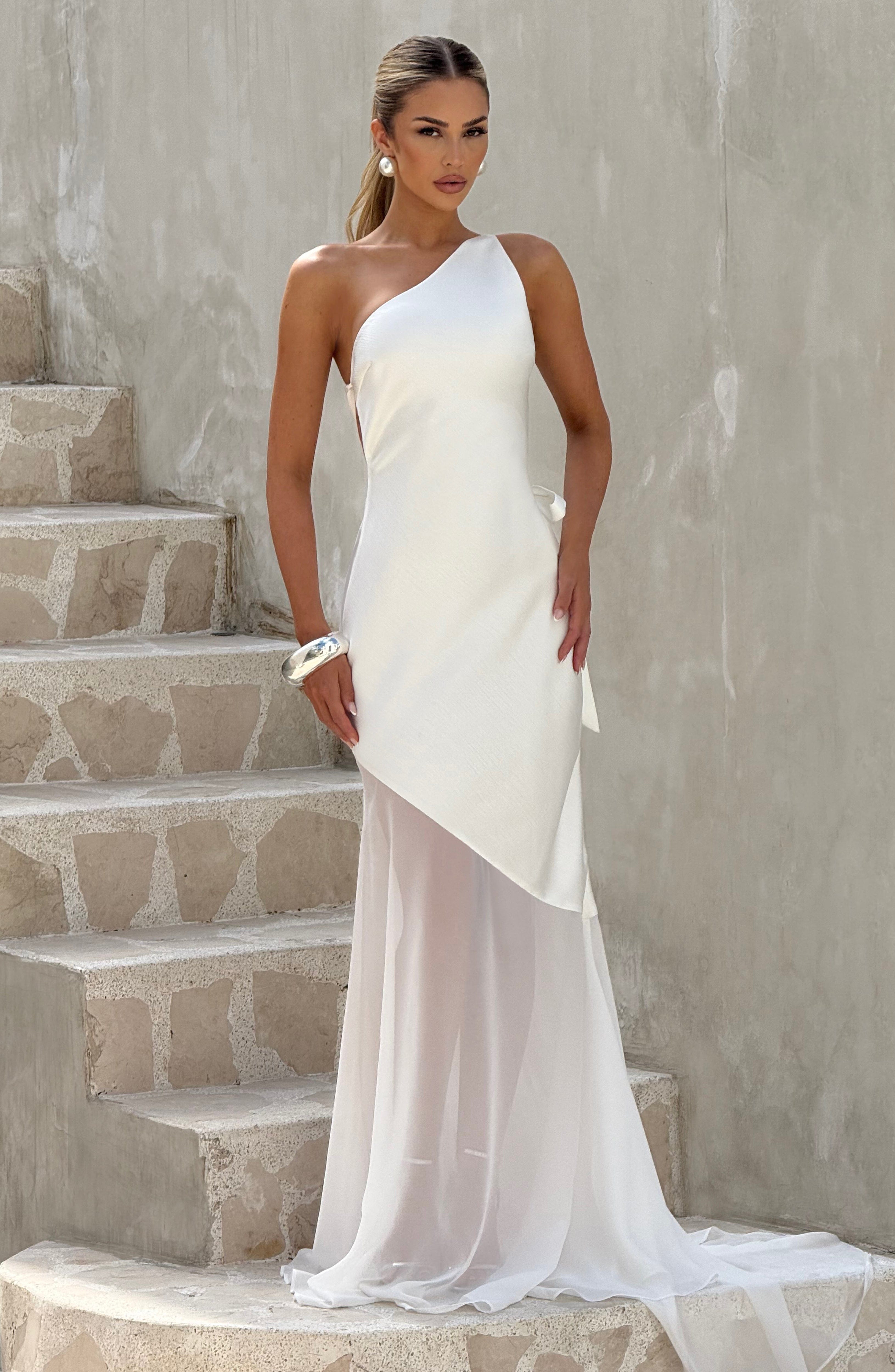 Ivory Grace Asymmetric Fishtail Gown